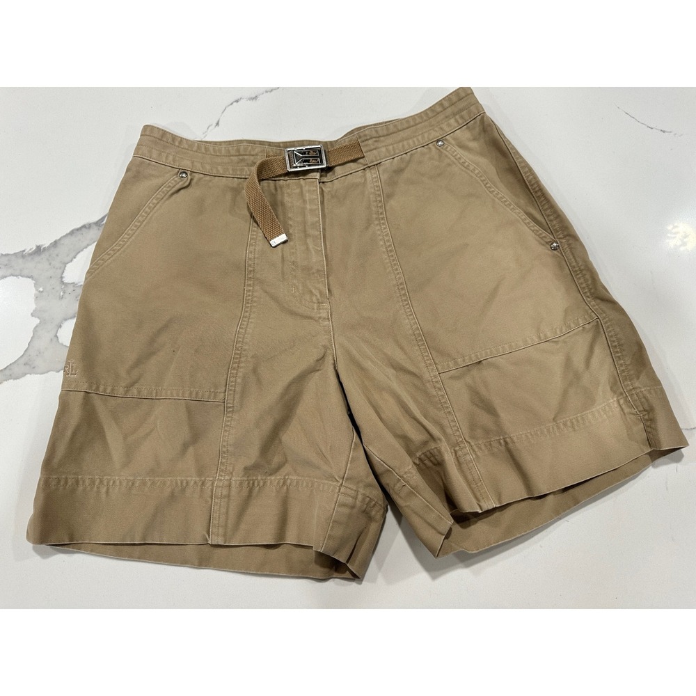 VTG Ralph Lauren Women's Khaki Cargo Shorts with Belt Size 10